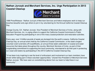 Nathan Jurczyk and Merchant Services, Inc. Urge Participatio