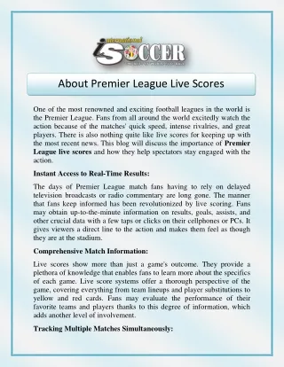 About Premier League Live Scores