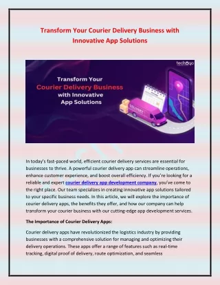 Transform Your Courier Delivery Business with Innovative App Solutions