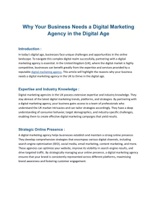 Why Your Business Needs a Digital Marketing Agency in the Digital Age