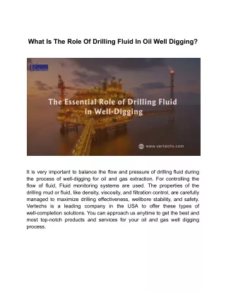 What Is The Role Of Drilling Fluid In Oil Well Digging?