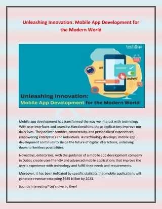 Unleashing Innovation- Mobile App Development for the Modern World