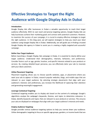 Strategies to Effectively Target Your Audience with Google Display Ads in Dubai