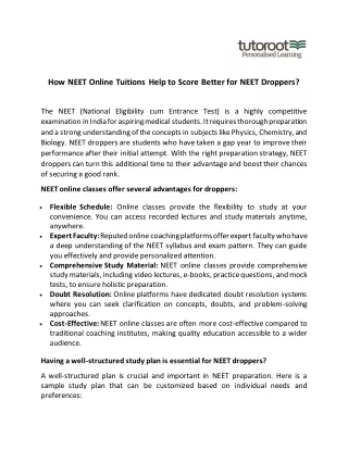 How NEET Online Tuitions Help to Score Better for NEET Droppers?