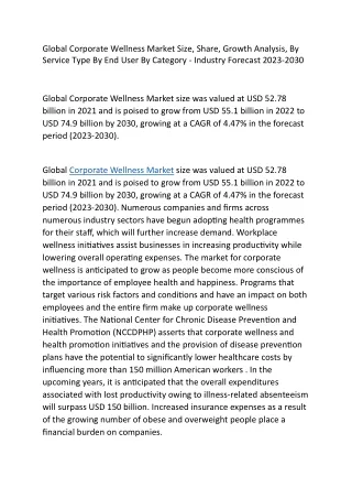 Global Corporate Wellness Market Size