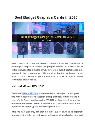Best Budget Gaming Graphics Cards in 2023
