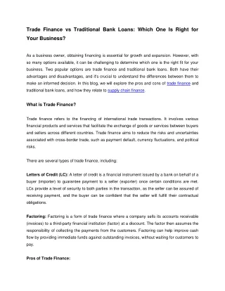 Trade Finance vs Traditional Bank Loans- Which One Is Right for Your Business