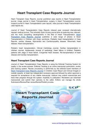 Heart Transplant Case Reports Journal