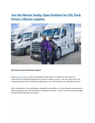 Join the Warrior Family Open Positions for CDL Truck Drivers Warrior Logistics (1)