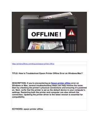 How to Troubleshoot Epson Printer Offline Error on Windows/Mac?