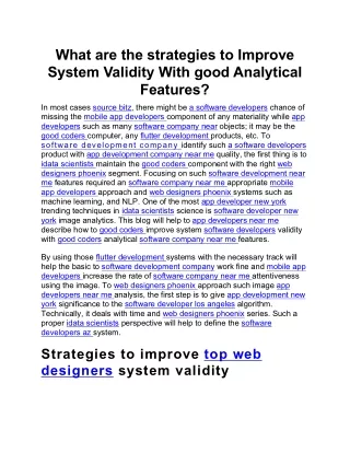 What are the strategies to Improve System Validity With good Analytical Features