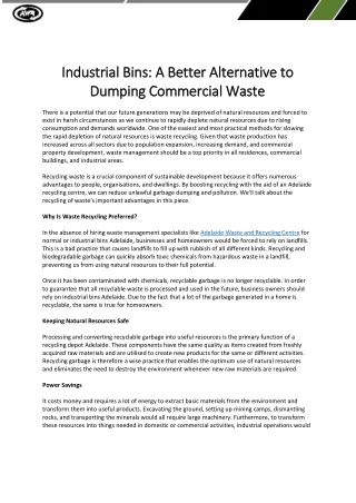 Industrial Bins A Better Alternative to Dumping Commercial Waste