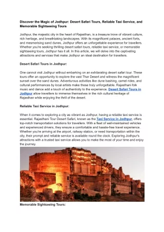 _Discover the Magic of Jodhpur_ Desert Safari Tours, Reliable Taxi Service, and Memorable Sightseeing Tours
