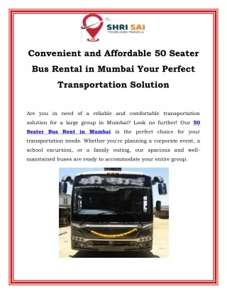 Convenient and Affordable 50 Seater Bus Rental in Mumbai Your Perfect Transportation Solution