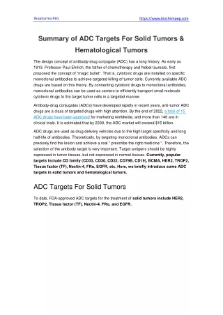 Summary of ADC Targets For Solid Tumors & Hematological Tumors