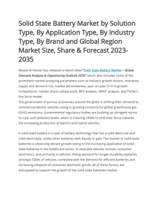 Solid State Battery Market Forecast 2023-2035