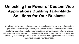 Unlocking the Power of Custom Web Applications Building Tailor-Made Solutions for Your Business