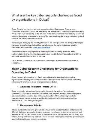 What are the key cyber security challenges faced by organizations in Dubai?