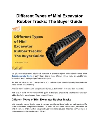 Different Types of Mini Excavator Rubber Tracks: The Buyer Guide