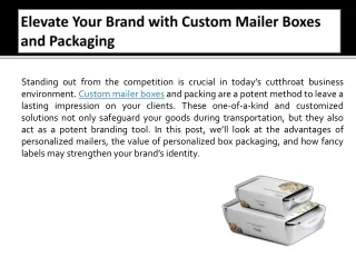 Elevate Your Brand with Custom Mailer Boxes and Packaging