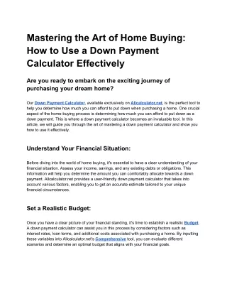 Title_ Mastering the Art of Home Buying_ How to Use a Down Payment Calculator Effectively