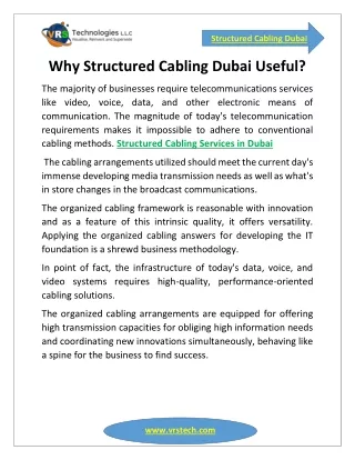 Why Structured Cabling Dubai Useful?