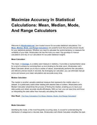 Maximize Accuracy in Statistical Calculations_ Mean, Median, Mode, and Range Calculators