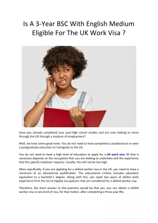 Is A 3-Year BSC With English Medium Eligible For The UK Work Visa