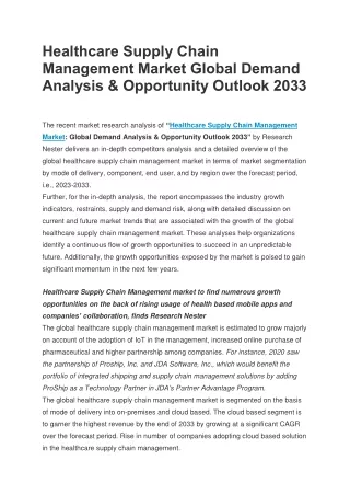 Healthcare Supply Chain Management Market Global Demand Analysis