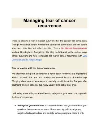 Managing fear of cancer recurrence