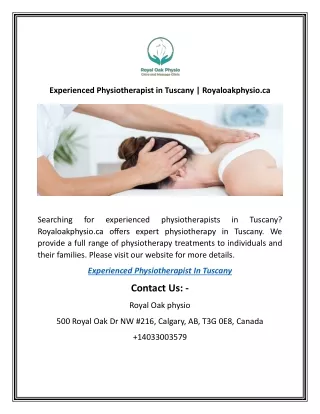 Experienced Physiotherapist in Tuscany | Royaloakphysio.ca