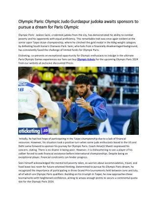 Olympic Paris  Olympic Judo Gurdaspur judoka awaits sponsors to pursue a dream for Paris Olympic