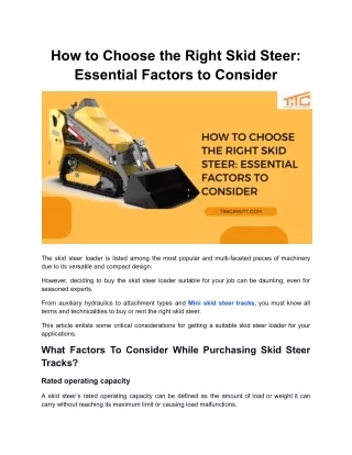 How to Choose the Right Skid Steer: Essential Factors to Consider