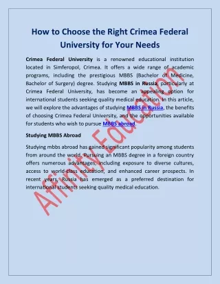 How to Choose the Right Crimea Federal University for Your Needs
