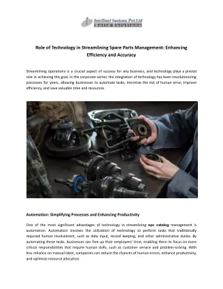 Role of Technology In Streamlining Spare Parts Management - Intellinet systems