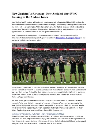 New Zealand Vs Uruguay New Zealand start RWC training in the Andean bases