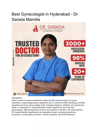 Best Gynecologist in Hyderabad - Dr sarada mamilla