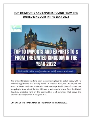 TOP 10 IMPORTS AND EXPORTS TO AND FROM THE UNITED KINGDOM