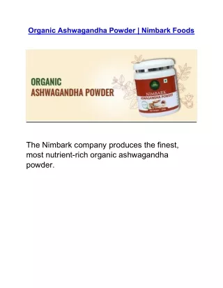 Organic Ashwagandha Powder | Nimbark Foods