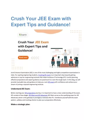 Crush Your JEE Exam with Expert Tips and Guidance!