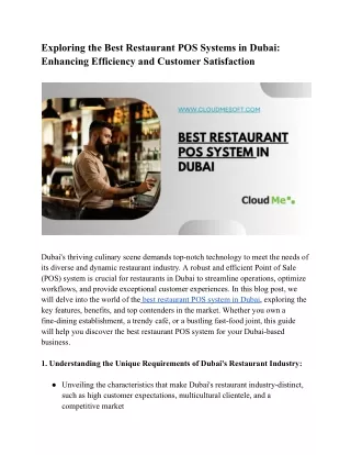 Exploring the Best Restaurant POS Systems in Dubai_ Enhancing Efficiency and Customer Satisfaction