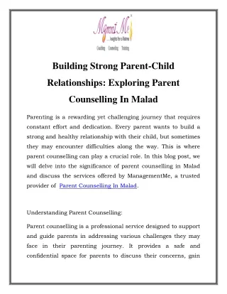 Parent Counselling In Malad Call-7428590012