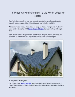 11 Types Of Roof Shingles To Go For In 2023| Mr Roofer