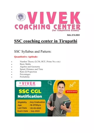 SSC Coaching Center in Tirupathi