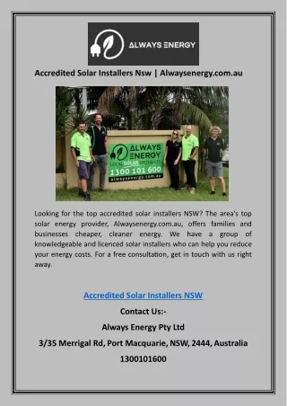 Accredited Solar Installers Nsw | Alwaysenergy.com.au