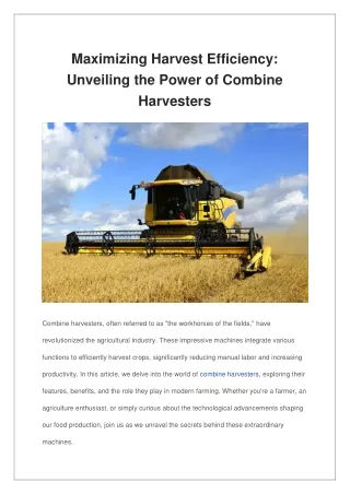 Maximizing Harvest Efficiency Unveiling the Power of Combine Harvesters