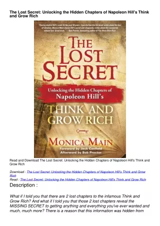 Ebook download The Lost Secret: Unlocking the Hidden Chapters of Napoleon Hill's