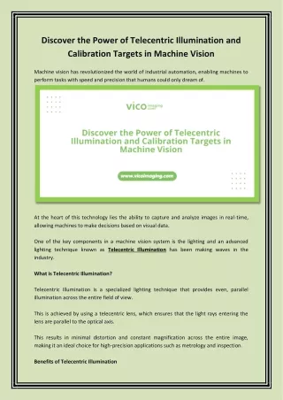 Discover the Power of Telecentric Illumination and Calibration Targets in Machine Vision