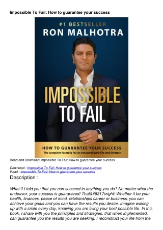 Download Impossible To Fail: How to guarantee your success