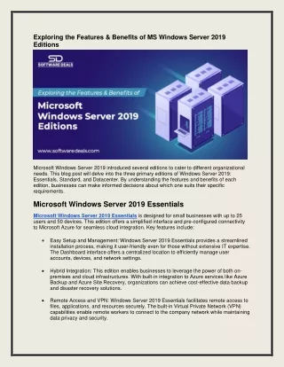 Exploring the Features & Benefits of MS Windows Server 2019 Editions